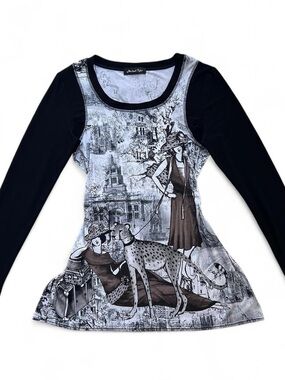 Black an white graphic fashion top long sleeve tunic